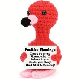 Handmade Inspirational Knit Flamingo Positive Crochet Motivate Mini Plushie Doll